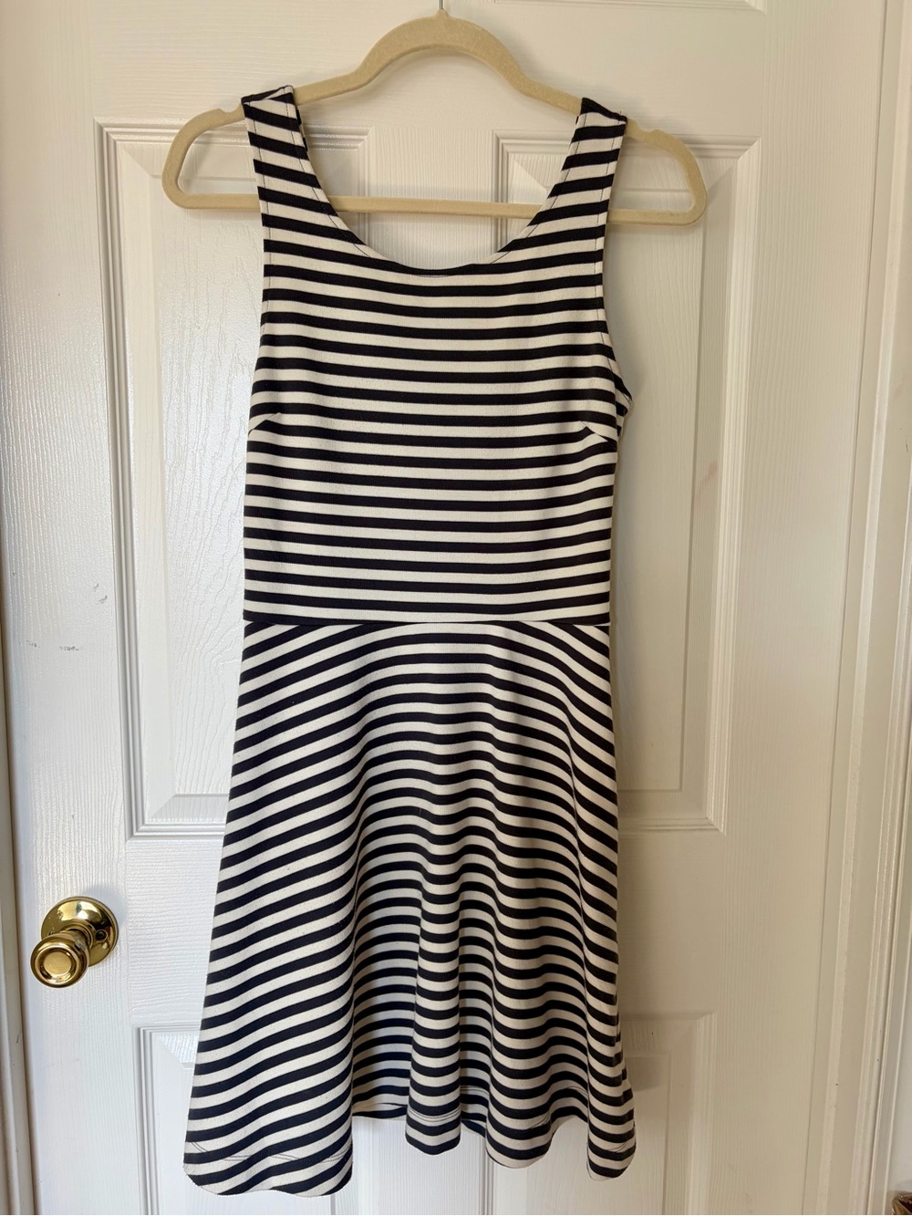 American Eagle Outfitters Black and White Striped Sleeveless Fit-and-Flare Dress